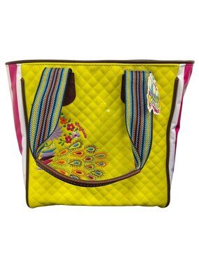 Consuela Classic Tote Yellow With Pink Stripes & Multicolor Handles